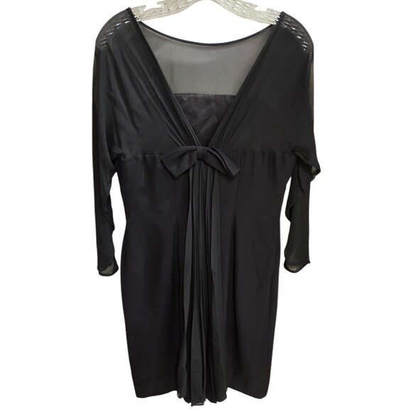 Vintage Black Sheer Sleeve Open Back Sheath Dress W/ Chiffon Bow Detail Size 15 - Picture 1 of 8